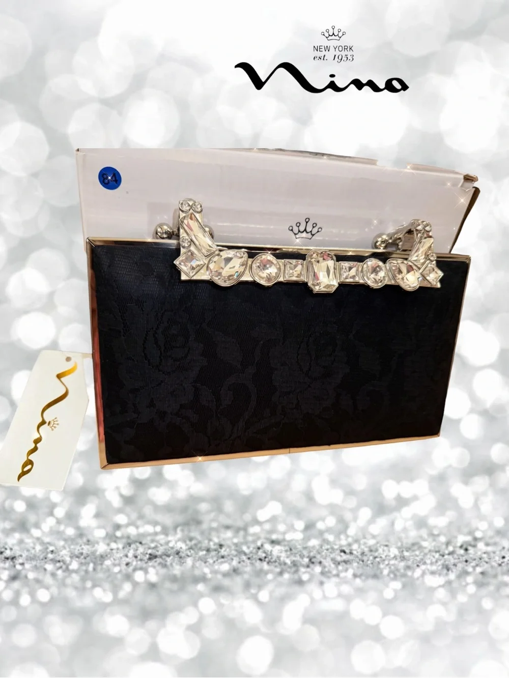 NWT Nina Boujee Black Lace Minaudiere Clutch Bag GORGEOUS!